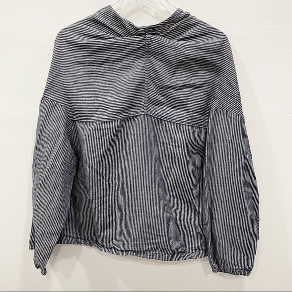 Alternative Button Front Oversized Tie-Front Stripe Top Oversized Lagenlook M - Picture 3 of 13